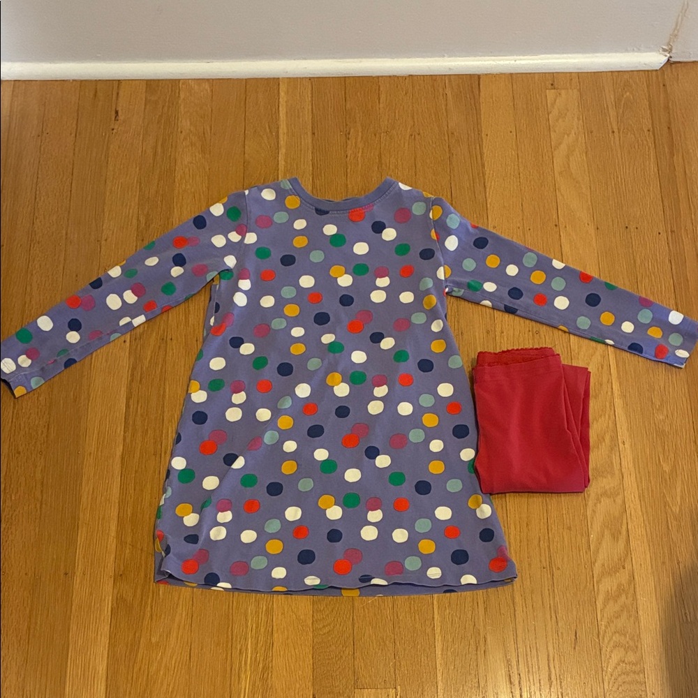 Hanna Andersson Multicolor Polka Dot Dress with Red/Orange Leggings